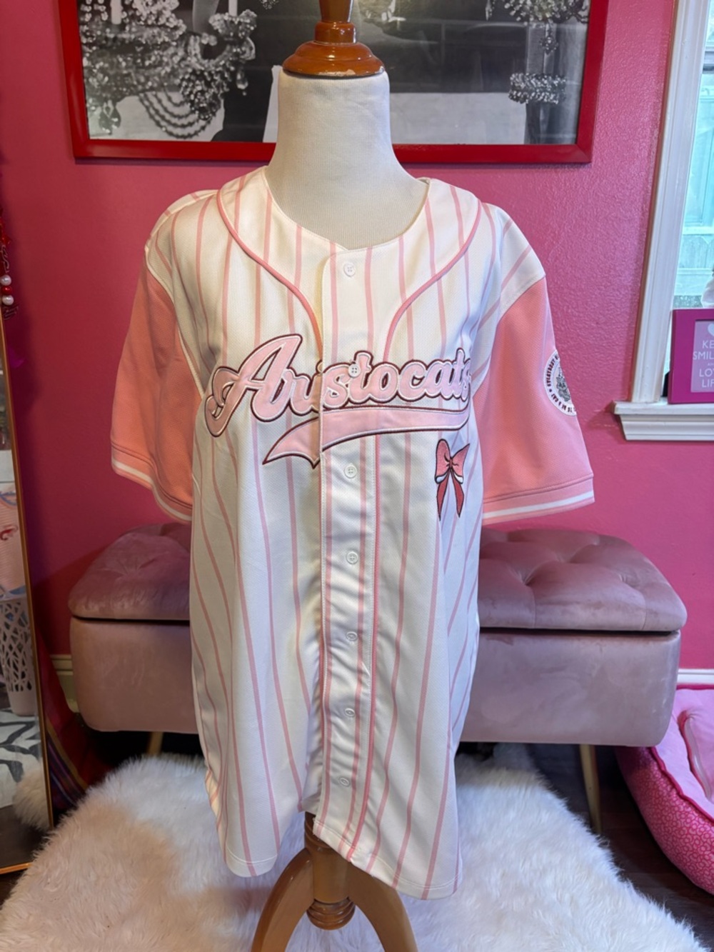 Disney Pink and White Striped Baseball-Style Jersey